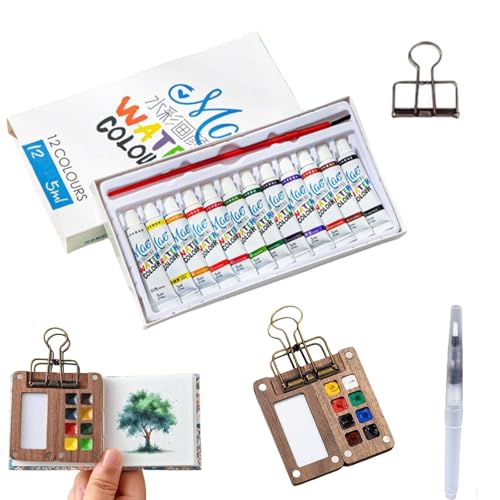 Donubiiu Pocketartist Watercolor Travel Set, Veralea Watercolor Travel Set, Pocketartist Travel Set, Mini Watercolor Paint Set Wood, Pocket Artist Watercolor Travel Set (Walnut A) von Donubiiu