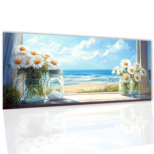 Gänseblümchen Diamond Painting, Diamond Painting Erwachsene Meer Diamant Paintings Bilder Kinder, DIY 5D Runde Steine Bastelset Erwachsene Set mit ZubehöR Zuhause Wanddeko Geschenke 22x43inch WQ-88 von Doontiny