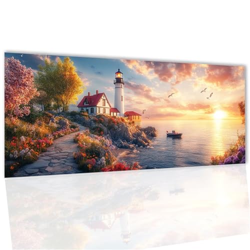 Leuchtturm Diamond Painting, Diamond Painting Erwachsene Sonnenuntergang, DIY 5D Runde Steine Bastelset Erwachsene Arts Craft Set mit ZubehöR für Zuhause Wanddeko, Geschenke für Frauen 22x43inch WQ-64 von Doontiny