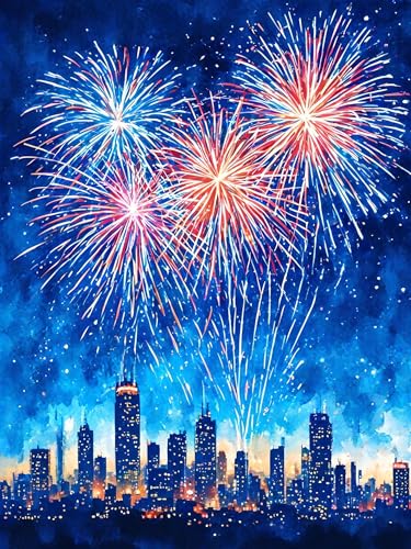 Malen Nach Zahlen Feuerwerk Malen Nach Zahlen Erwachsene Kreativ Bastelset, Paint by Numbers Stadt, DIY Handgemalt Ölgemälde Kit Mit Pinseln und Acrylfarbe, Ohne Rahmen, Geschenk Mädchen 100X130CM von Doontiny