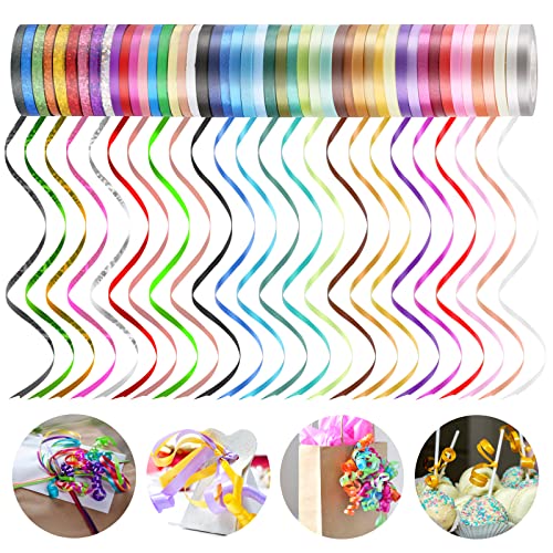 Dooozy 48 Rollen Ringelband Geschenkband Set, 5MM 10M Geschenkbänder für Geburtstag Luftballons Hochzeit Geschenkverpackung Florist Luftballon Schleifen und Saisonale Deko von Dooozy