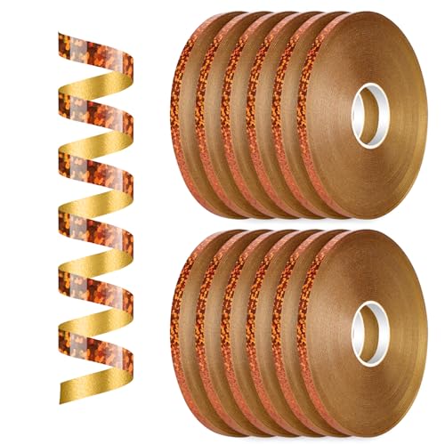 Dooozy 12 Rollen Ringelband Geschenkband Set, 5MM 50M Geschenkbänder für Geburtstag Luftballons Hochzeit Geschenkverpackung Florist Luftballon Schleifen und Saisonale Deko(Laser Champagnergold) von Dooozy