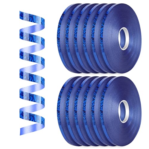 Dooozy 12 Rollen Ringelband Geschenkband Set, 5MM 50M Geschenkbänder für Geburtstag Luftballons Hochzeit Geschenkverpackung Florist Luftballon Schleifen und Saisonale Deko(Laserblau) von Dooozy