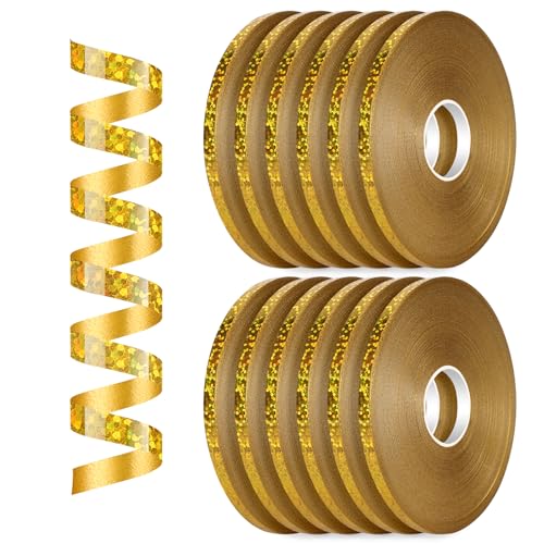 Dooozy 12 Rollen Ringelband Geschenkband Set, 5MM 50M Geschenkbänder für Geburtstag Luftballons Hochzeit Geschenkverpackung Florist Luftballon Schleifen und Saisonale Deko(Lasergold) von Dooozy