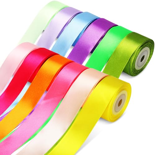 Dooozy Satinband Bänder, 12 Farben 10m 25mm Breit Geschenkband Schleifenband für Geschenkverpackung, Kunsthandwerk, Haarschleifen, Blumenstrauß, Dekoration von Dooozy