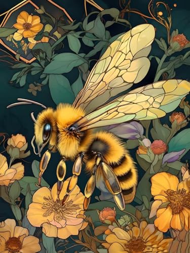 5D Diamond Painting Erwachsene Kits, DIY Bienen blumen Diamond Painting Bilder, Mosaikherstellung Malen Nach Zahlen Full Drill Cross Stickerei Malerei Kits für Home Weihnachten Wand Décor 50x70cm C438 von Dooqon