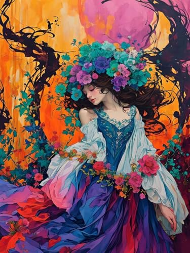 5D Diamond Painting Erwachsene Kits, DIY Frauen Blumen Diamond Painting Bilder, Mosaikherstellung Malen Nach Zahlen Full Drill Cross Stickerei Malerei Kits für Home Weihnachten Wand Décor 50x70cm C482 von Dooqon