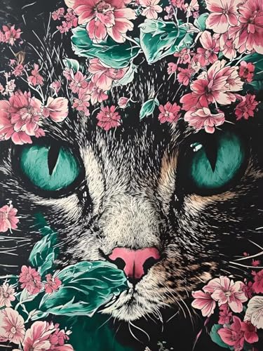 5D Diamond Painting Erwachsene Kits, DIY Katzen blume Diamond Painting Bilder, Mosaikherstellung Malen Nach Zahlen Full Drill Cross Stickerei Malerei Kits für Home Weihnachten Wand Décor 50x70cm C-360 von Dooqon