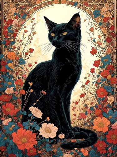 5D Diamond Painting Erwachsene Kits, DIY Katzen blumen Diamond Painting Bilder, Mosaikherstellung Malen Nach Zahlen Full Drill Cross Stickerei Malerei Kits für Home Weihnachten Wand Décor 50x70cm C356 von Dooqon