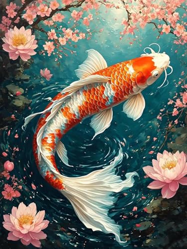 5D Diamond Painting Erwachsene Kits, DIY Koi Blume Diamond Painting Bilder, Mosaikherstellung Malen Nach Zahlen Full Drill Cross Stickerei Malerei Kits für Home Weihnachten Wand Décor 80x110cm C-250 von Dooqon