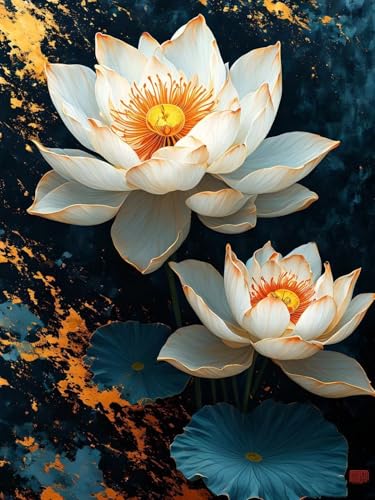 5D Diamond Painting Erwachsene Kits, DIY Lotus blume Diamond Painting Bilder, Mosaikherstellung Malen Nach Zahlen Full Drill Cross Stickerei Malerei Kits für Home Weihnachten Wand Décor 50x70cm C-335 von Dooqon