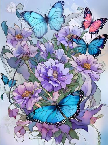 5D Diamond Painting Erwachsene Kits, DIY Schmetterlings blumen Diamond Painting Bilder, Mosaikherstellung Malen Nach Zahlen Cross Stickerei Malerei Kits für Home Weihnachten Wand Décor 80x110cm C-181 von Dooqon