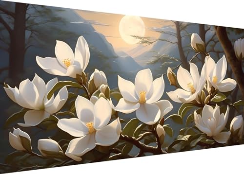 5D Diamond Painting Erwashsene Groß XXL 180x90cm Full Diamant Painting Bilder Mond Magnolie Diamond Art DIY Diemant Malerel Kinder Kreuzstich Stickerei Kunst Set Home Wand Dekor H-438 von Dooqon