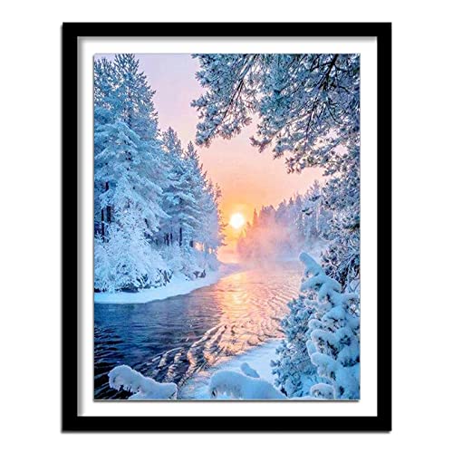 5D Diamond Painting Landschaft Winter Diamant Painting Kinder, DIY Voll Set Cross Stickerei Malerei, Diamond Painting Erwachsene Bilder Kits, Home Wanddekoration Malerei Kunsthandwerk Geschenk 40x50cm von Dooqon