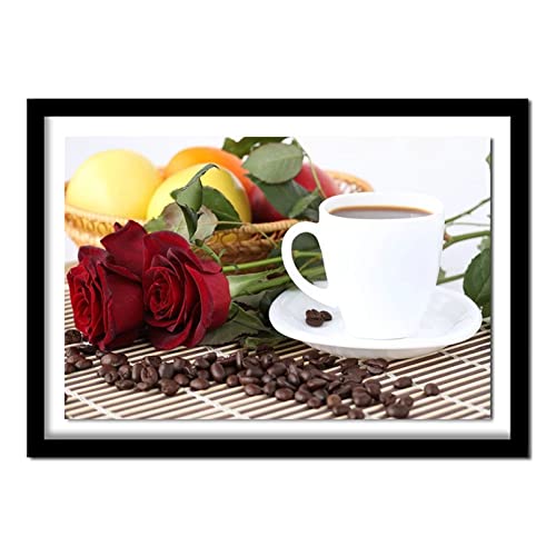 5D Diamond Painting Rose Kaffeetasse Diamant Painting Kinder, DIY Voll Set Cross Stickerei Malerei, Diamond Painting Erwachsene Bilder Kits, Home Wanddekoration Malerei Kunsthandwerk Geschenk 20x30cm von Dooqon