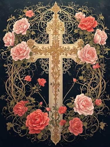 DIY Diamond Painting, Blumen kreuz Diamond Art Painting Kits for Adults, Kinder und Beginner Embroidery Pictures Arts Crafts for, Mosaikherstellung, Set for Wall Decor Herbst Geschenk 90x120cm M-213 von Dooqon