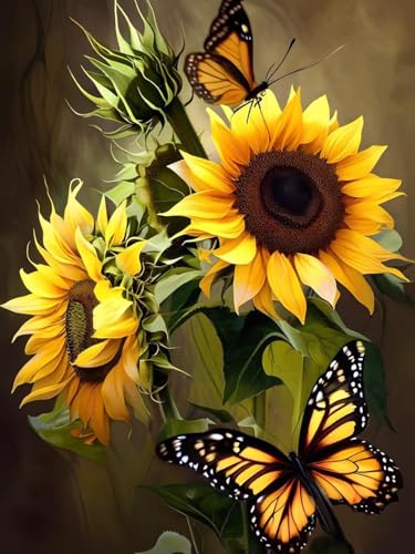 DIY Diamond Painting, Schmetterling Sonnenblume Diamond Art Painting Kits for Adults, Kinder Embroidery Pictures Arts Crafts for, Mosaikherstellung, Set for Wall Decor Herbst Geschenk 90x120cm M-187 von Dooqon