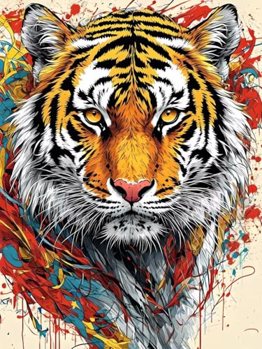 DIY Diamond Painting, Tiger Diamond Art Painting Kits for Adults, Kinder und Beginner Embroidery Pictures Arts Crafts for, Mosaikherstellung, Set for Wall Decoration Herbst Geschenk 90x120cm M-323 von Dooqon