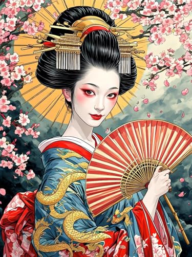 Diamond Painting Kits für Erwachsene Kinder DIY 5D Diamond Art Japanische Geisha Paint mit runden Diamond Full Drill Gem Art Painting Kit Diamond Painting Zubehör, für Home Wall Decor 100x135cm V-532 von Dooqon