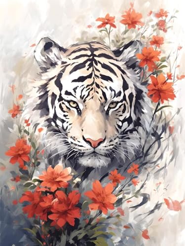 Diamond Painting Kits für Erwachsene Kinder DIY 5D Diamond Art Tiger blumen Paint mit runden Diamond Full Drill Gem Art Painting Kit Diamond Painting Zubehör, für Home Wall Decor 100x135cm V-331 von Dooqon