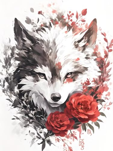 Diamond Painting Kits für Erwachsene Kinder DIY 5D Diamond Art Wolfs blume Paint mit runden Diamond Full Drill Gem Art Painting Kit Diamond Painting Zubehör, für Home Wall Decor 100x135cm V-319 von Dooqon