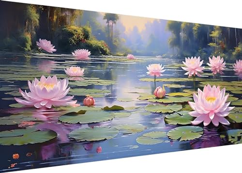 Diamond Painting Set für Enwachsene DIY 5D Lotus Teich Diamond Painting Bilder mit Runder Full Drill Groß Diamond Art Painting Kit für Home Wall Decor Geschenke 120x60cm/48x24in A-292 von Dooqon