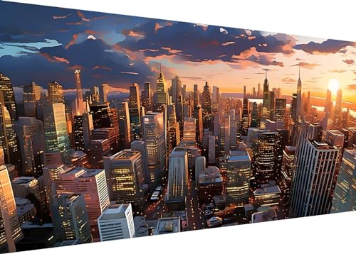 Diamond Painting Set für Enwachsene DIY 5D Sonnenuntergang Stadt Diamond Painting Bilder mit Quadrat Full Drill Groß Diamond Art Painting Kit für Home Wall Decor Geschenke 70x40cm/28x16in A-400 von Dooqon