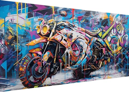 Graffiti Motorrad Diamond Painting Erwachsene Groß XXL 120X100cm, DIY 5D Diamant Painting Bilder, Diamant Kunst Malerei Stickerei Kreuzstich Set, Diamond Painting fur Wohnzimmer Wanddeko Y-182 von Dooqon