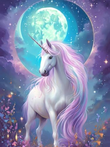 Malen Nach Zahlen Erwachsene Beginner Einhorn Mond Paint by Number Artwork Paint by Number Kits Colorful Canvas Oil Painting by Number Home Wall Dekoration Geschenke 40x50cm Frameless G-61 von Dooqon