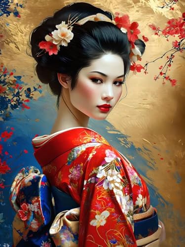 Malen Nach Zahlen Erwachsene Beginner Geisha Paint by Number Artwork Paint by Number Kits Colorful Canvas Oil Painting by Number Home Wall Dekoration Geschenke 40x50cm Frameless G-476 von Dooqon