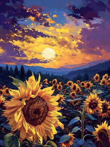 Malen Nach Zahlen Erwachsene Beginner Sonnenblume Paint by Number Artwork Paint by Number Kits Colorful Canvas Oil Painting by Number Home Wall Dekoration Geschenke 40x50cm Frameless G-426 von Dooqon