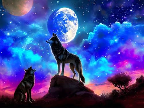 Malen Nach Zahlen Erwachsene Beginner Wolf Moon Paint by Number Artwork Paint by Number Kits Colorful Canvas Oil Painting by Number Home Wall Dekoration Geschenke 40x50cm Frameless G-636 von Dooqon