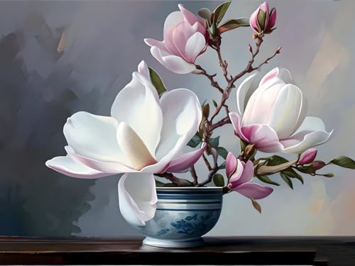 Malen Nach Zahlen Erwachsene Magnolienvase 30x40cm DIY Handgemalt Ölgemälde Kit für Anfänger und Erwachsene, inklusive Knitterfreie Leinwand, Pinsel und Acrylfarben-Haus Dekoration (Rahmenlos) H-746 von Dooqon