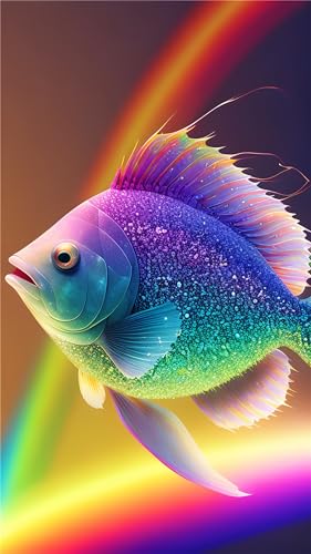 Neu 5D DIY Groß Full Drill Diamond Painting Regenbogen Fisch, Square Strass Kristall Kreuzstich Leinwand Painting nach Zahlen für Kinder Erwachsene Set Mosaic für Home Wand Décor Geschenk 25x45cm V274 von Dooqon