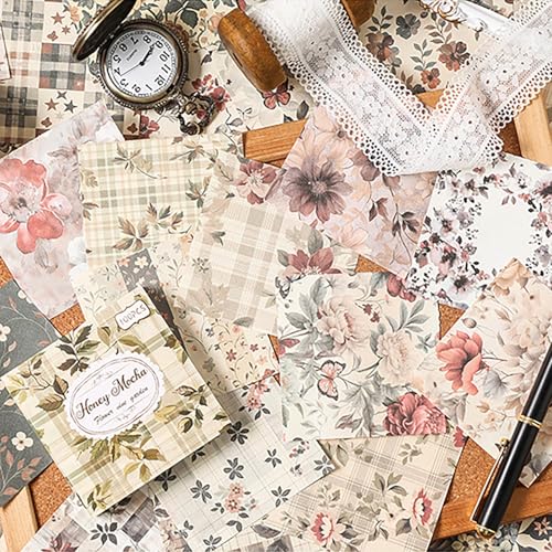 100 Blatt Vintage Blume Scrapbook Papierbedarf, ästhetisches dekoratives Blumenpapier, Scrap Book Material für DIY Scrapbooks Journal Fotoalbum Handwerk von Doraking