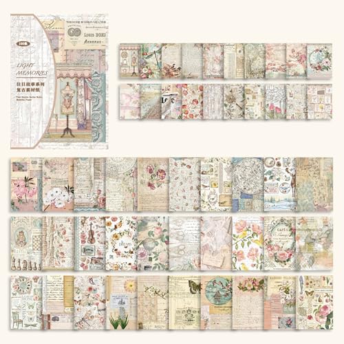 Doraking 100 Blatt Vintage Blume Scrapbook Papierbedarf, ästhetisches dekoratives Blumenpapier, Scrapbook Material für DIY Scrapbooks Journal Fotoalbum Handwerk von Doraking