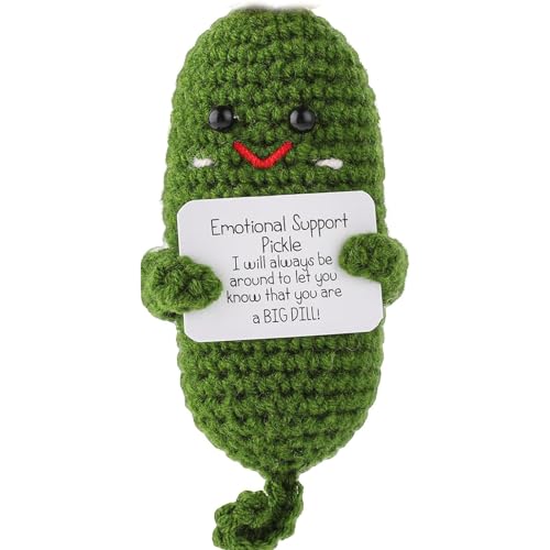 Emotional Support Pickle, Lustige Geschenke, Positive Pickle, Motivationsgeschenke, süße gestrickte Gurkenpuppen, lustige handgefertigte gestrickte Puppenornamente für Mädchen, Weihnachten, von Doraler