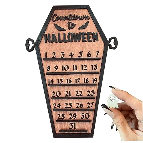 Halloween-Countdown-Kalender 2024, Halloween-Adventskalender 2024, Halloween-Countdown-Kalender aus Holz mit beweglichem Block, DIY-Urlaubsornament, Geschenk, Familien-Halloween-Dekoration von Dorccsi