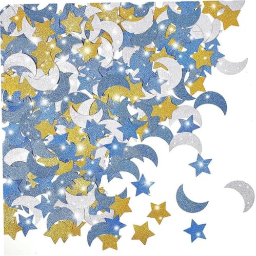 Stern- und Mond-Konfetti, Pailletten-Konfetti für Hochzeiten, Geburtstage, Babypartys, Mond- und Stern-Partys, Ramadan-Mubarak-Dekorationen (Dunkelblau, Hellblau, Gold, Silber), 400 Stück, Ramadan-Tis von Dorccsi