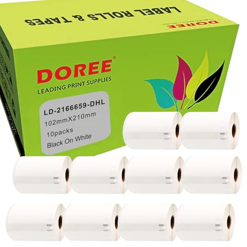 Doree(10pack)2166659 LabelWriter DHL Versandetiketten(Kompatible Version, nicht original),102 mm x 210 mm,Schwarzer Text auf weißem Papier,Rolle mit 140 Etiketten,Stabil geeignet für LabelWriter 4XL von Doree