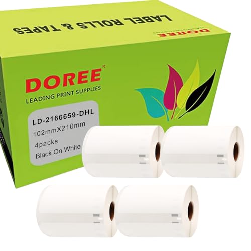 Doree(4pack)2166659 LabelWriter DHL Versandetiketten(Kompatible Version, nicht original),102 mm x 210 mm,Schwarzer Text auf weißem Papier,Rolle mit 140 Etiketten,Stabil geeignet für LabelWriter 4XL von Doree