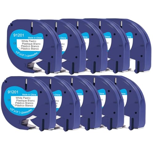 Doree 10pack Compatible Label Tape 91221 91201 S0721660 12mm x 4m Black on White for Dymo LT Label Printer LT-100T、LT-100H von Doree