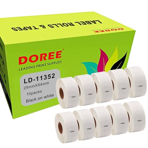 Doree 11352 S0722520 ist ein kleines Etikettenpapier für Barcodes, 25mm x 54mm, kompatibel mit Dymo Labelwriter 4XL 450 400 330 320 310 (500 Etiketten pro Rolle) 10 Rollen. von Doree