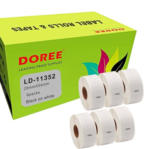 Doree 11352 S0722520 ist ein kleines Etikettenpapier für Barcodes, 25mm x 54mm, kompatibel mit Dymo Labelwriter 4XL 450 400 330 320 310 (500 Etiketten pro Rolle) 6 Rollen. von Doree