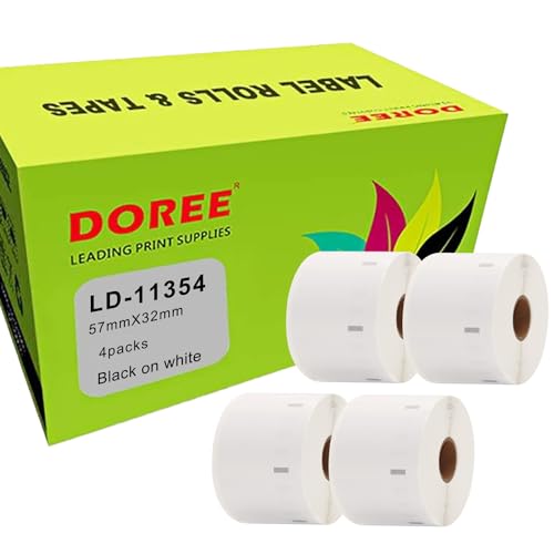 Doree 11354 S0722540 Etikettenrollen,57mm x 32mm, kompatibel mit Dymo Labelwriter 4XL 450 400 330 320 310 (1000 Etiketten pro Rolle) 4 Rollen von Doree