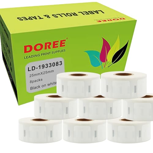 Doree 1933083 Hochleistungs-Thermopapier für QR-Code-Etiketten,25mm x 25mm,kompatible Geräte: LabelWriter 4XL, 450, 450 Twin Turbo (8er Pack, 850 Einzelaufkleber pro Rolle) von Doree