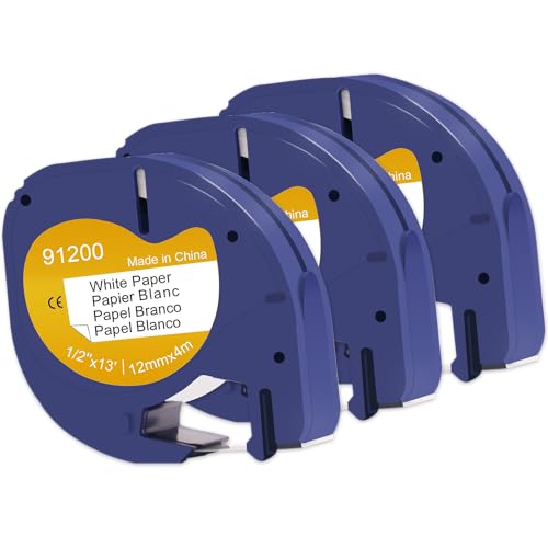 Doree 3pack Compatible Label Tape 91220 91200 S0721520 12mm x 4m Black on White for Dymo LT Label Printer LT-100H、LT-100T von Doree