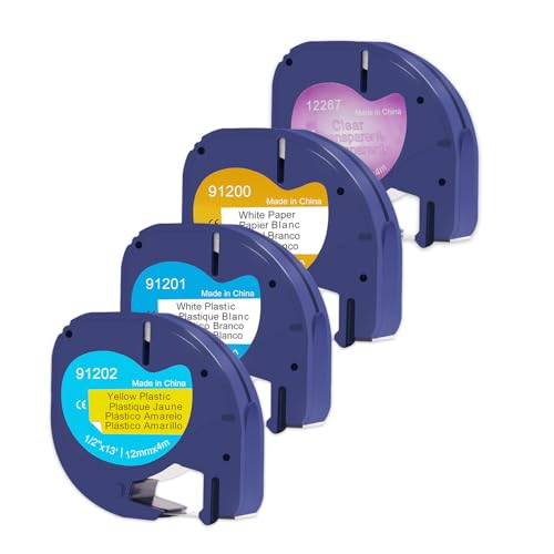 Doree 4pack 12mm x 4m Compatible Label Tape for Dymo LT-100T、Dymo LT-100H Plus、Dymo LT 200B、Dymo LT 2000、Dymo LT QX50 von Doree