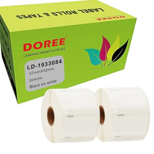 Doree 57x32mm weiße Durable LabelWriter Etiketten 1933084, 100% wasserfest und reißfest, kompatible Geräte: LabelWriter 4XL, 450, 450 Twin Turbo (2er Pack, 800 Einzelaufkleber pro Rolle) von Doree