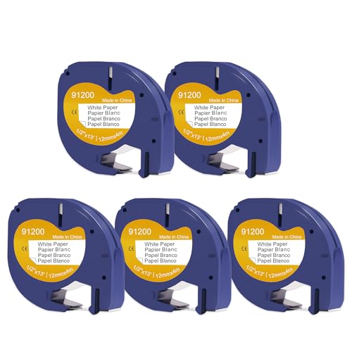 Doree 5pack Compatible Label Tape 91220 91200 S0721520 12mm x 4m Black on White for Dymo LT Label Printer LT-100H、LT-100T von Doree